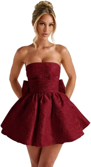 Maxianever 2025 Strapless Homecoming Dresses for Teens Short Satin Jacquard Mini A-Line Prom Cocktail Gowns