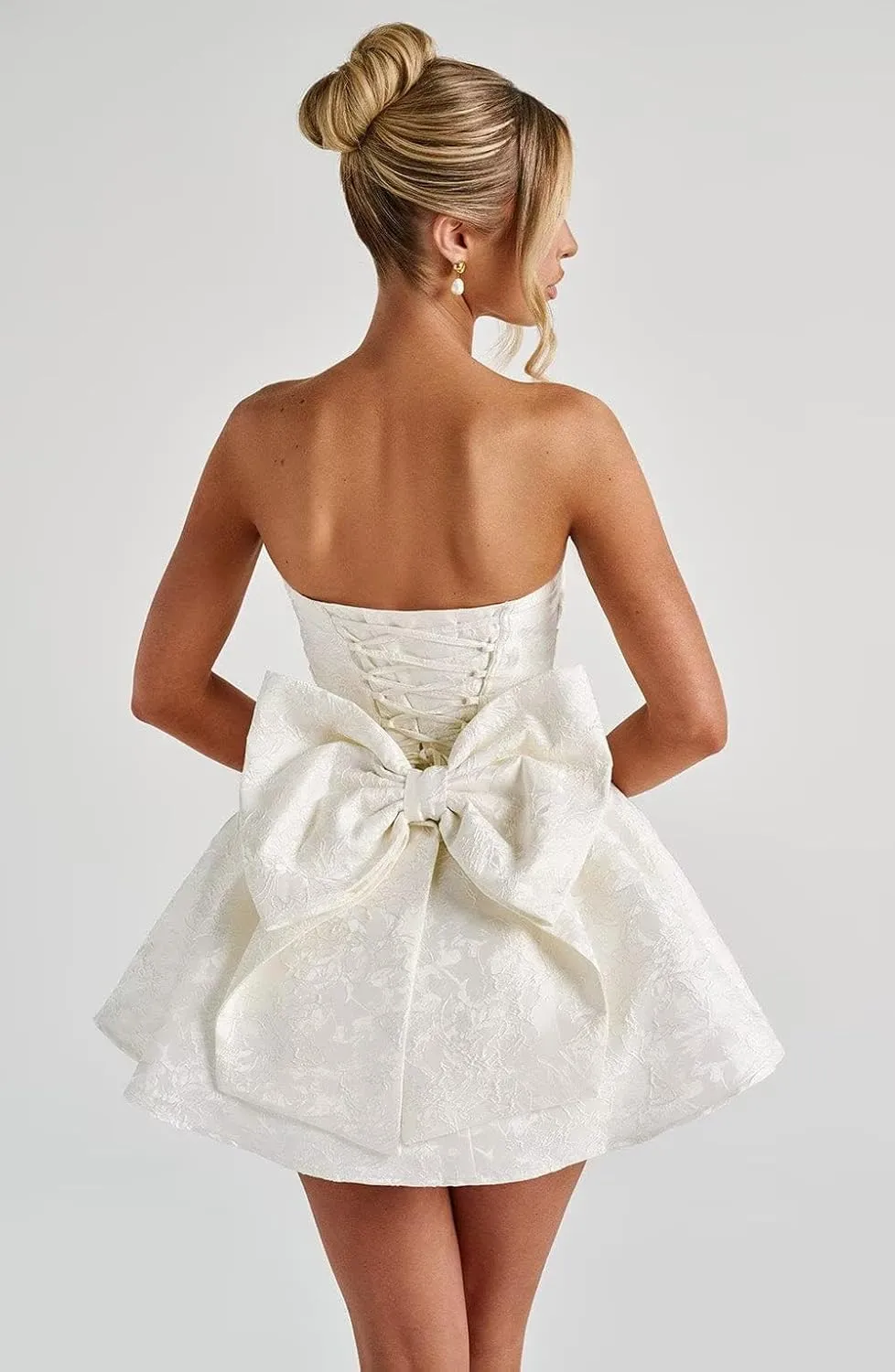 Maxianever 2025 Strapless Homecoming Dresses for Teens Short Satin Jacquard Mini A-Line Prom Cocktail Gowns