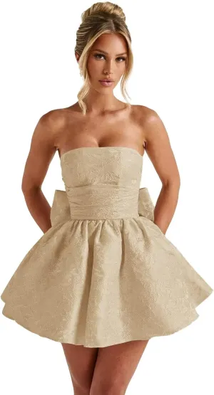Maxianever 2025 Strapless Homecoming Dresses for Teens Short Satin Jacquard Mini A-Line Prom Cocktail Gowns