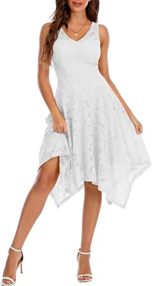 Meetjen Women's Cocktail Party Dresses 2025 Handkerchief Hem Lace Formal Wedding Guest Bridesmaid Fancy Prom Dress