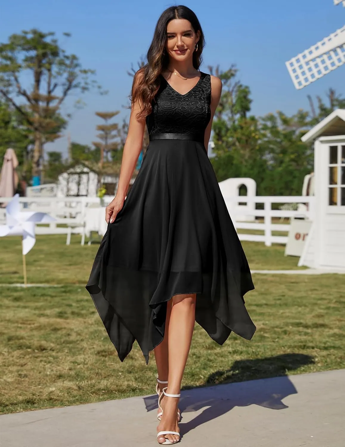 Meetjen Women's Lace Cocktail Party Dress 2025 Handkerchief Hem Bridesmaid Prom Formal Dresses for Wedding Guest