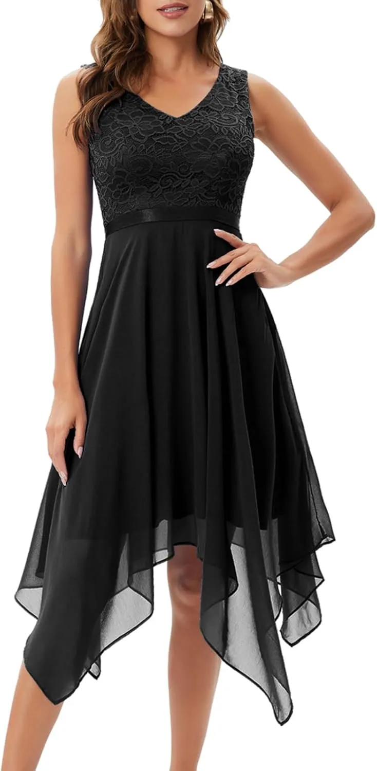 Meetjen Women's Lace Cocktail Party Dress 2025 Handkerchief Hem Bridesmaid Prom Formal Dresses for Wedding Guest