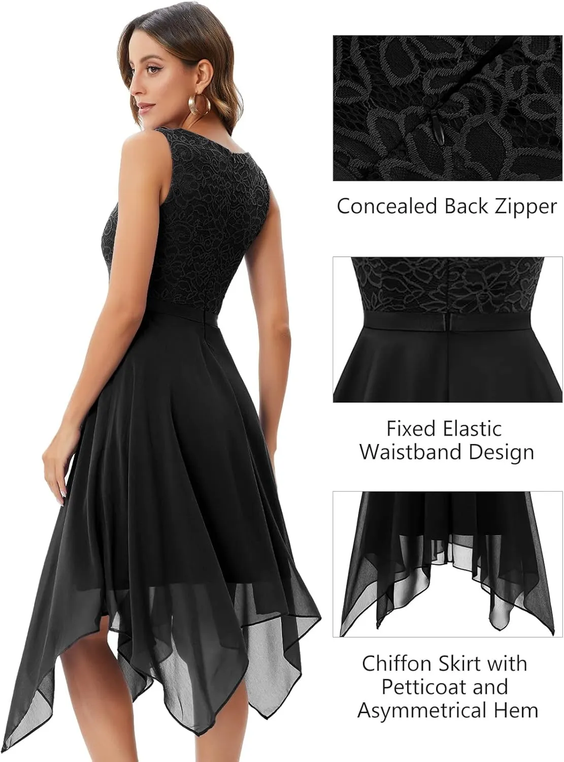 Meetjen Women's Lace Cocktail Party Dress 2025 Handkerchief Hem Bridesmaid Prom Formal Dresses for Wedding Guest