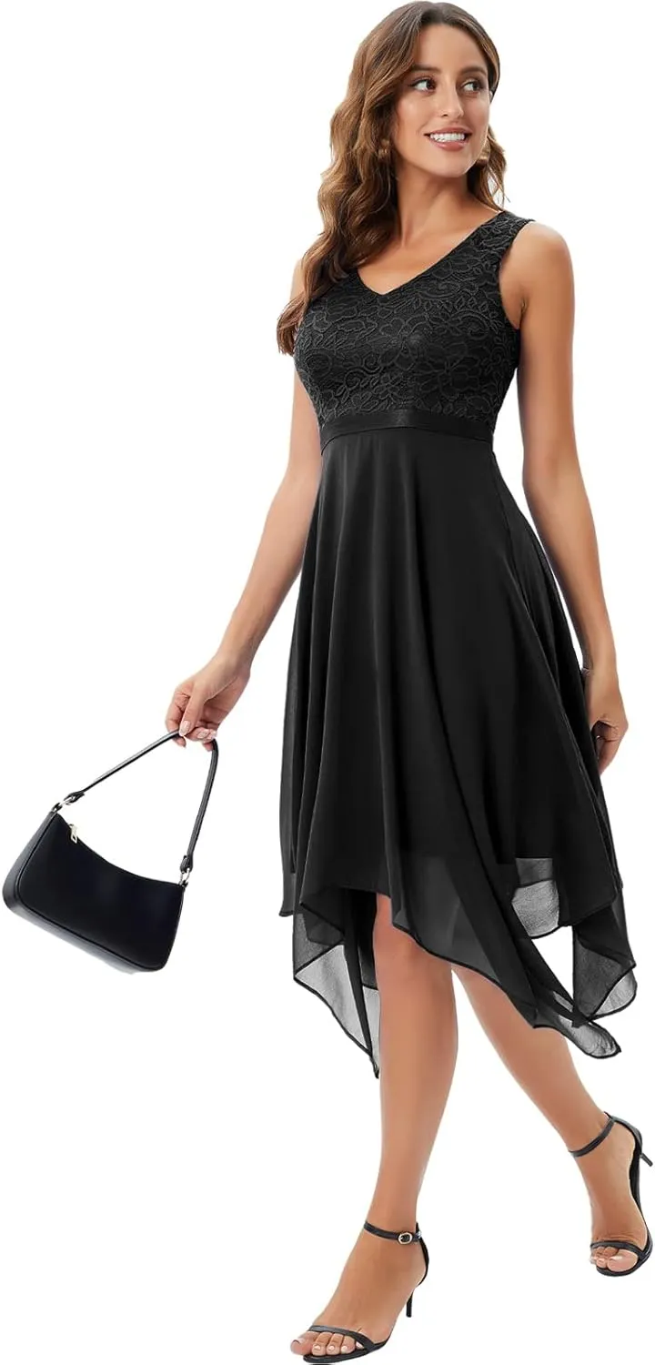 Meetjen Women's Lace Cocktail Party Dress 2025 Handkerchief Hem Bridesmaid Prom Formal Dresses for Wedding Guest