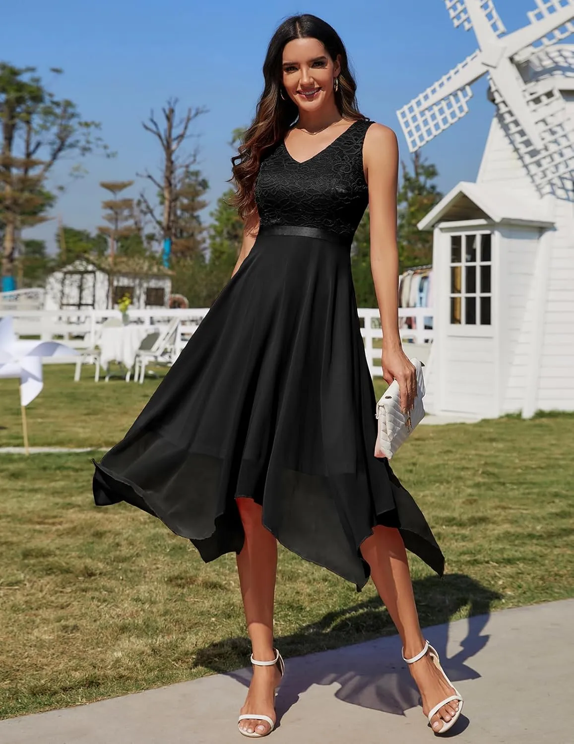 Meetjen Women's Lace Cocktail Party Dress 2025 Handkerchief Hem Bridesmaid Prom Formal Dresses for Wedding Guest