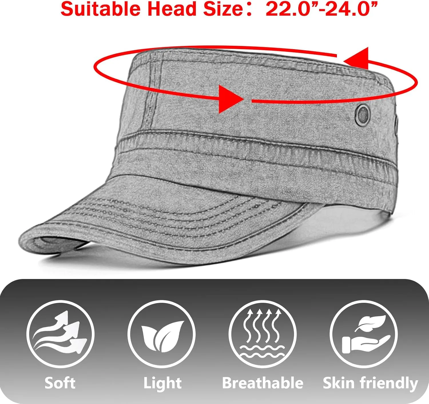 meioro Washed Cotton Military Caps Unisex Adjustable Cadet Army Cap Classic Vintage Captain Hat Flat Top Cap