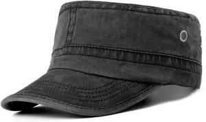 meioro Washed Cotton Military Caps Unisex Adjustable Cadet Army Cap Classic Vintage Captain Hat Flat Top Cap