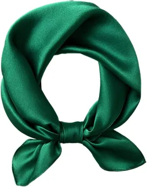 MEISEE Solid Color Mulberry Silk Scarf 20" Square Scarf Neck Scarf Hair Head Breathable Lightweight for Women Gift Packed (forest green, 21)