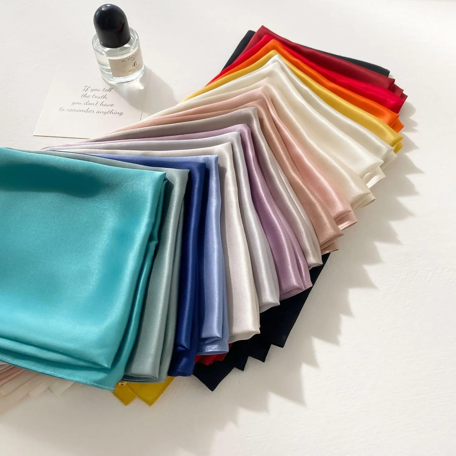MEISEE Solid Color Mulberry Silk Scarf 26" Square Scarf Neck Scarf Hair Head Breathable Lightweight for Women Gift Packed