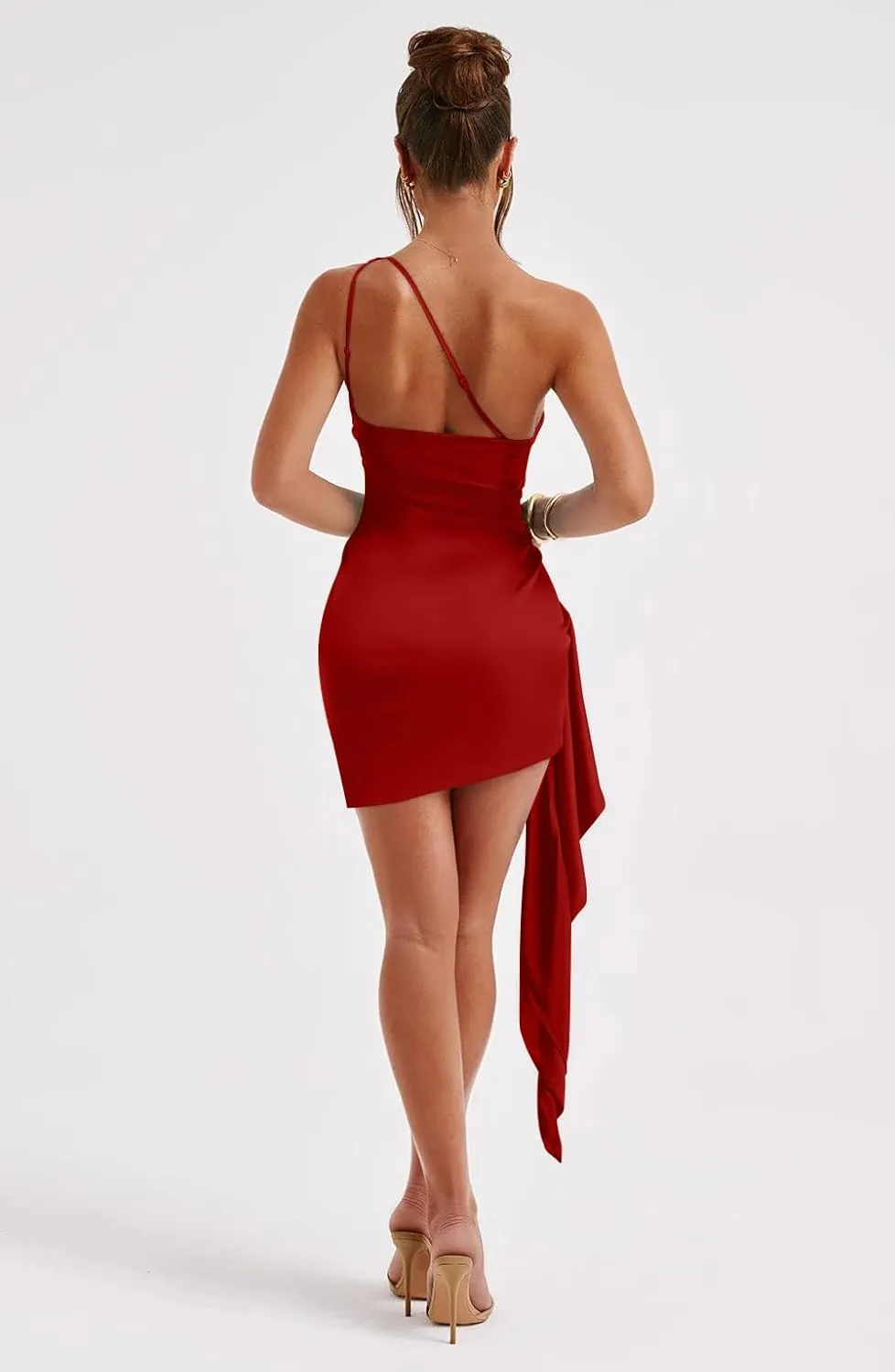 Memoriesea Women's One Shoulder Ruched Bodycon Sleeveless Mini Club Party Dress