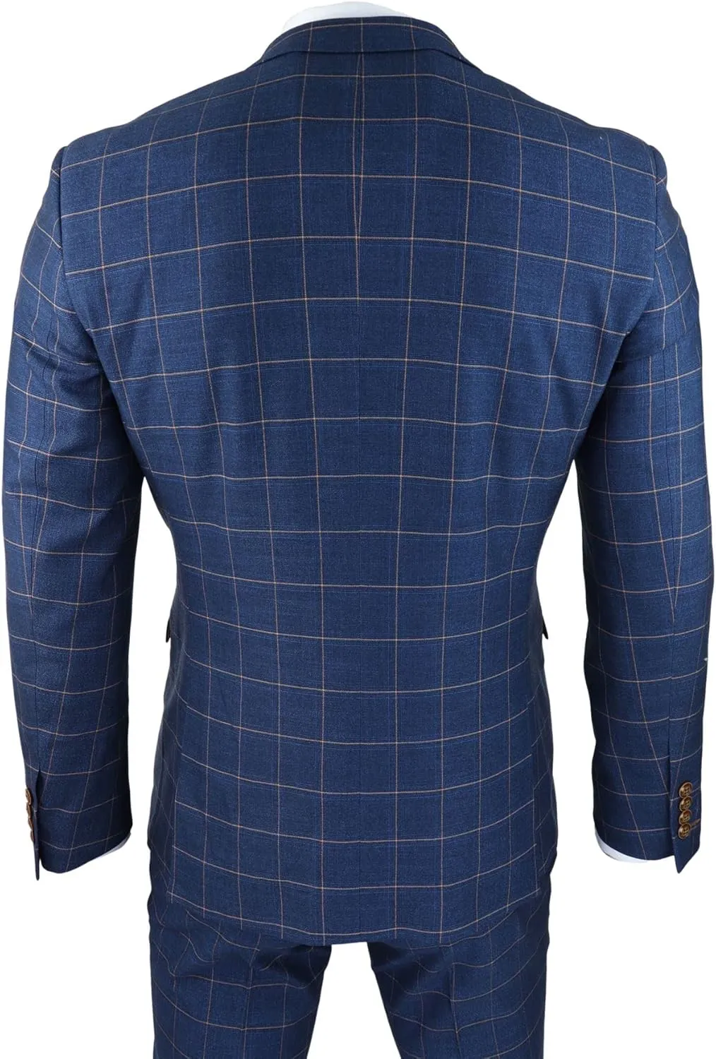 Mens 3 Piece Blue Orange Check Suit Retro Smart Tailored Fit Vintage