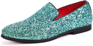 Men's Dress Shoes with Glitter Detailing - Slip-On Formal Wedding Shoes for Ballroom Parties & Special Occasions