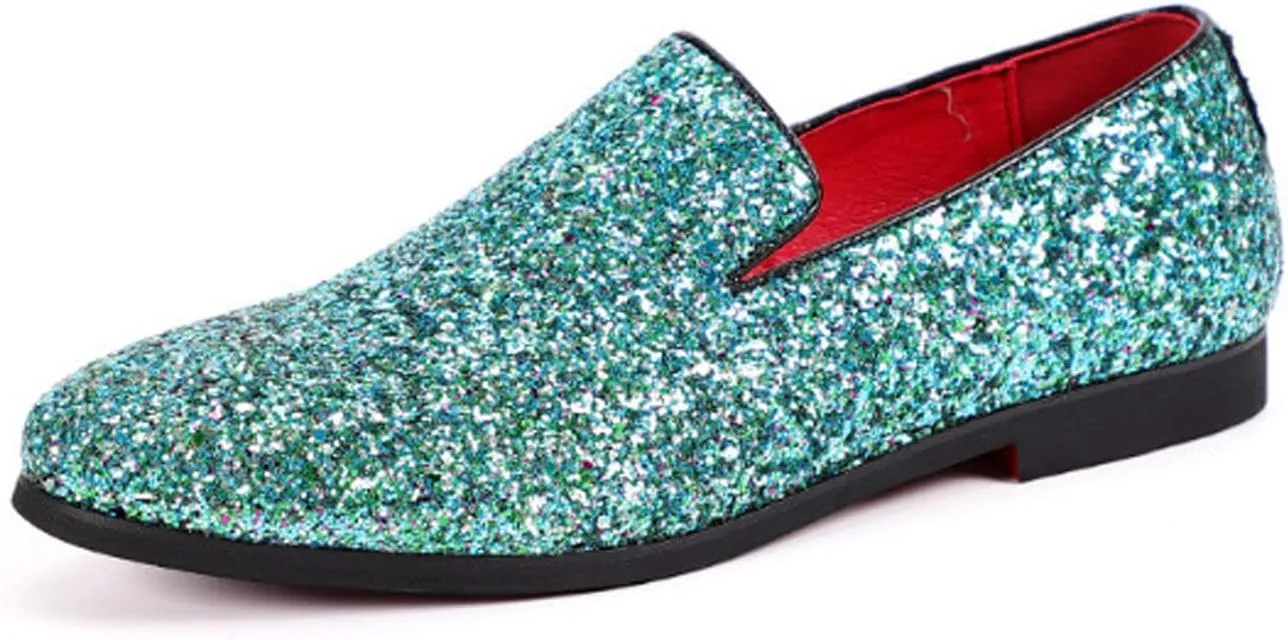 Men's Dress Shoes with Glitter Detailing - Slip-On Formal Wedding Shoes for Ballroom Parties & Special Occasions