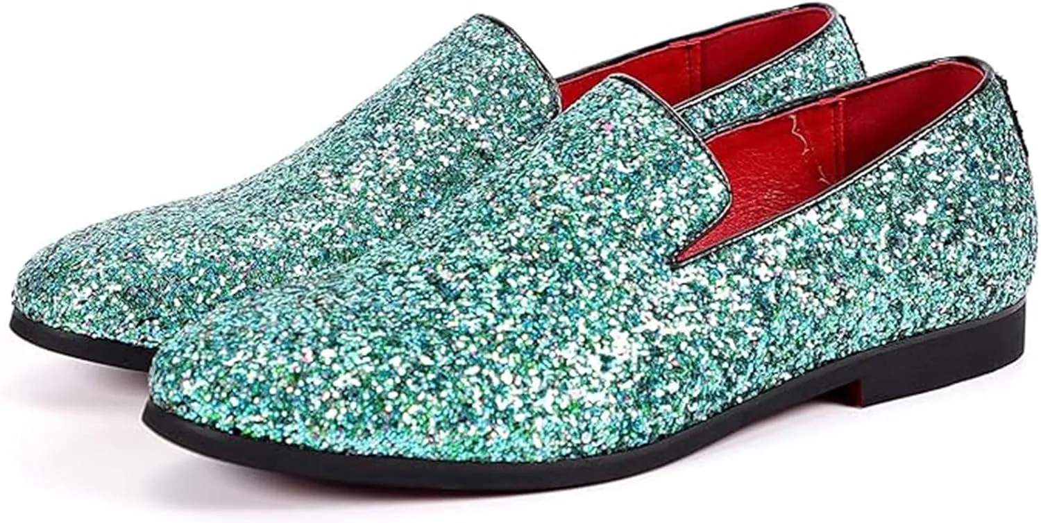 Men's Dress Shoes with Glitter Detailing - Slip-On Formal Wedding Shoes for Ballroom Parties & Special Occasions