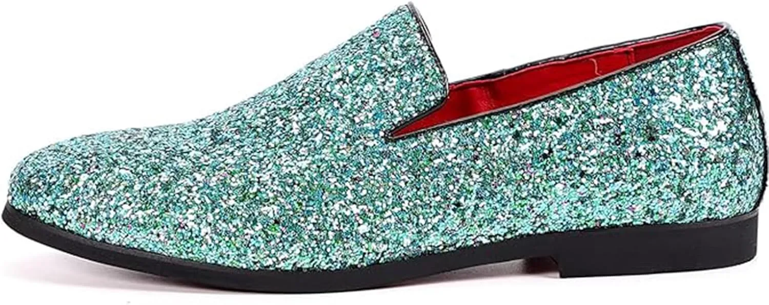 Men's Dress Shoes with Glitter Detailing - Slip-On Formal Wedding Shoes for Ballroom Parties & Special Occasions