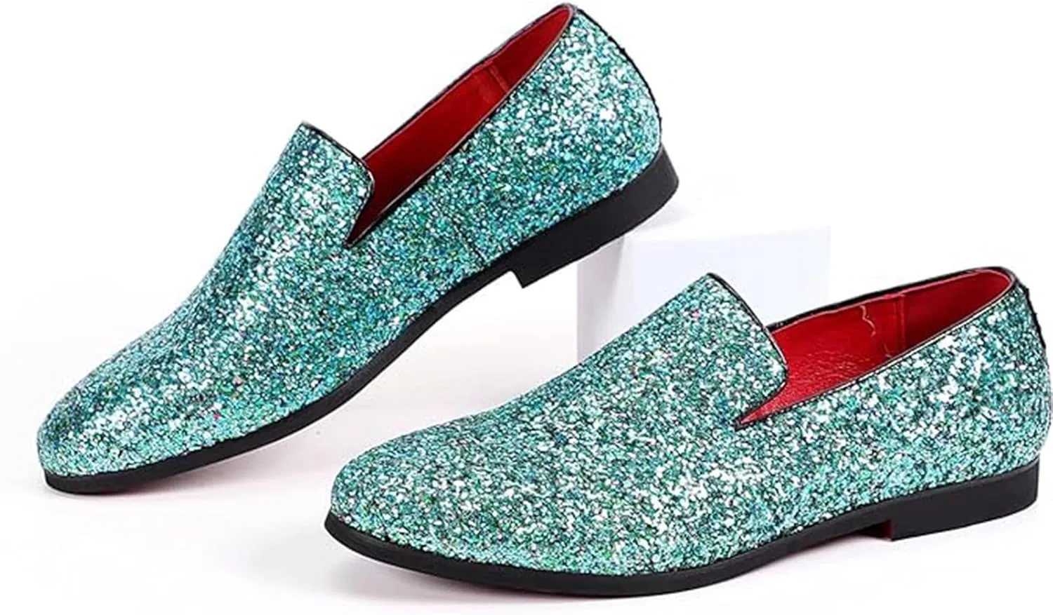 Men's Dress Shoes with Glitter Detailing - Slip-On Formal Wedding Shoes for Ballroom Parties & Special Occasions