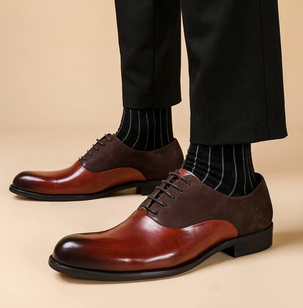 Men's Oxfords Formal Dress Leather Plain Toe Tow Tone Derby Business Prom Wedding Fashion Casual Comfort Walking Shoes for Men