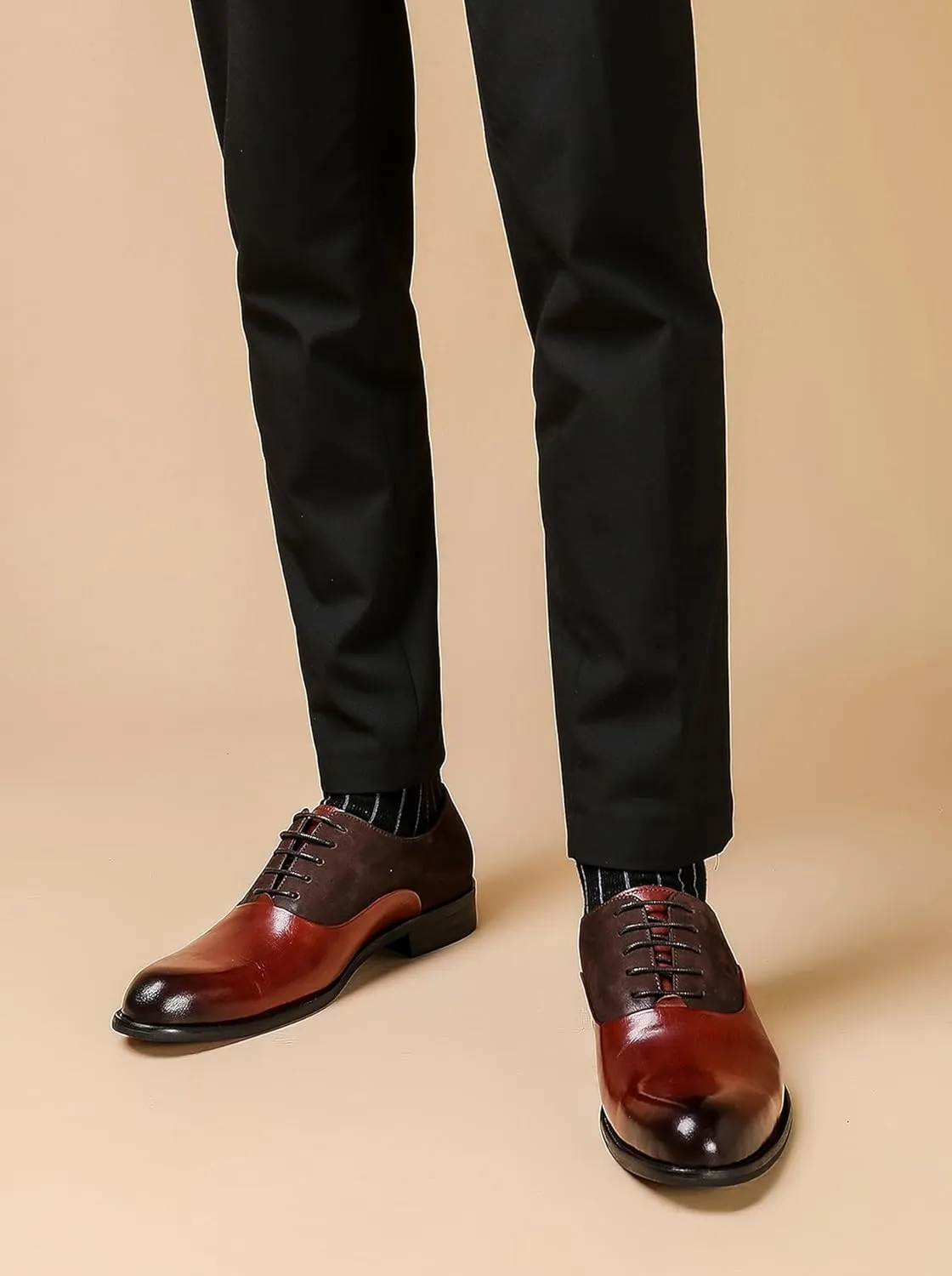 Men's Oxfords Formal Dress Leather Plain Toe Tow Tone Derby Business Prom Wedding Fashion Casual Comfort Walking Shoes for Men