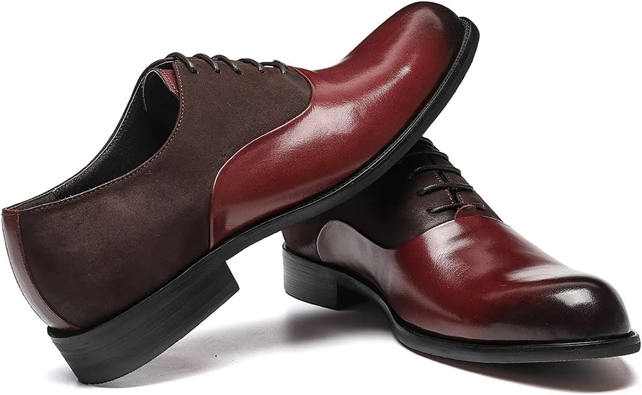 Men's Oxfords Formal Dress Leather Plain Toe Tow Tone Derby Business Prom Wedding Fashion Casual Comfort Walking Shoes for Men