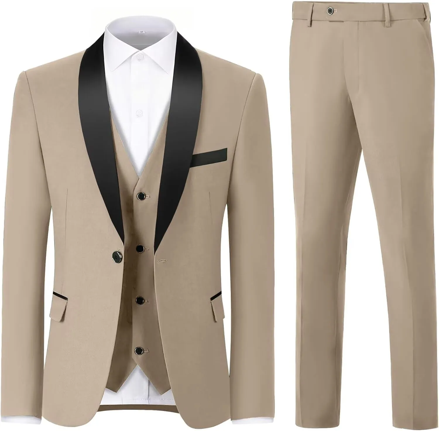 Mens Suit 3 Piece Formal Shawl Lapel Tuxedo for Men Wedding Suits One Button Jacket Vest Pants Set