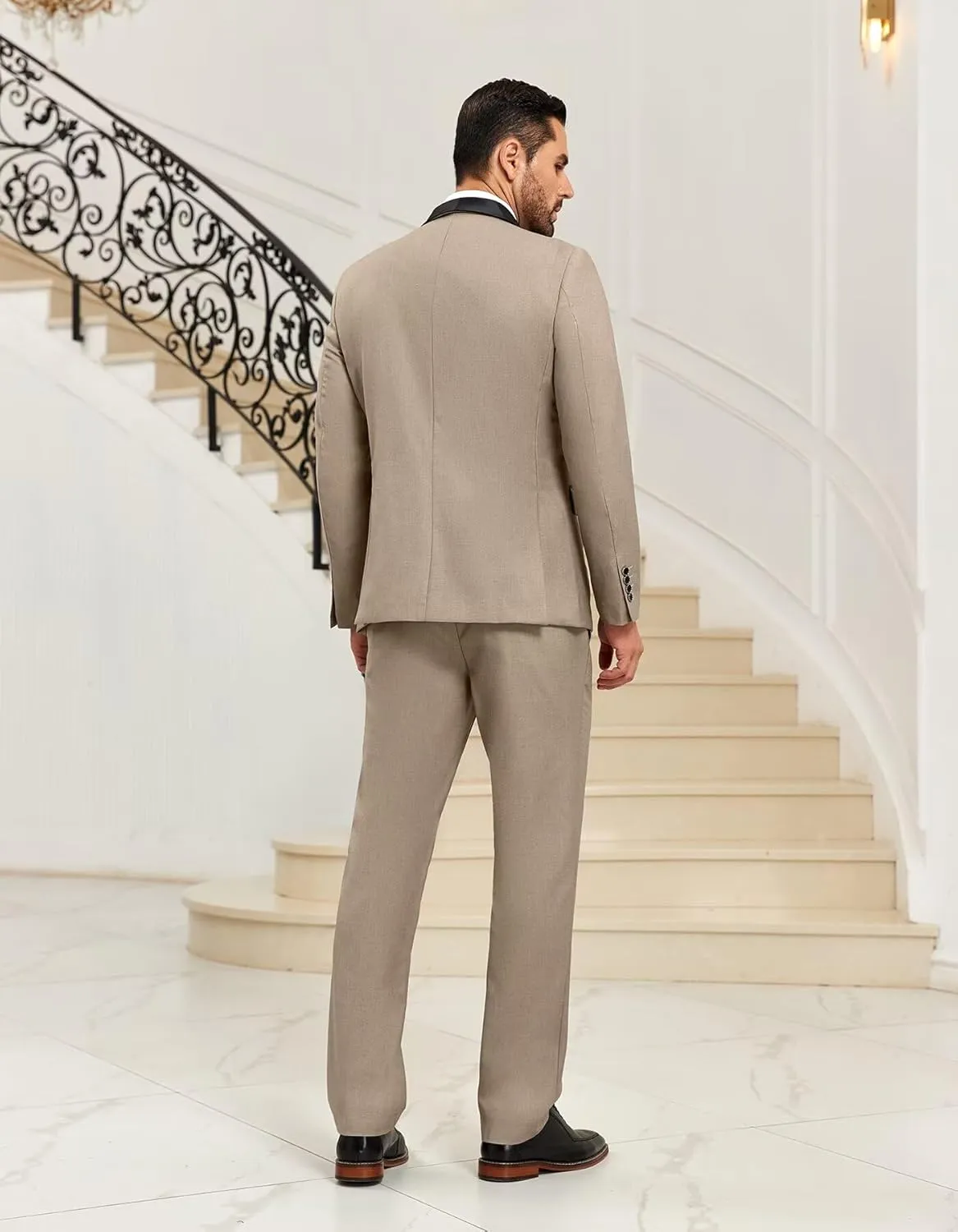 Mens Suit 3 Piece Formal Shawl Lapel Tuxedo for Men Wedding Suits One Button Jacket Vest Pants Set