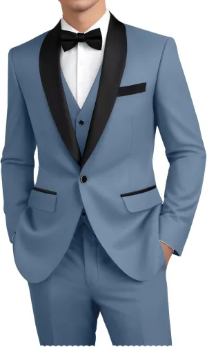 Mens Suit 3 Piece Formal Shawl Lapel Tuxedo for Men Wedding Suits One Button Jacket Vest Pants Set
