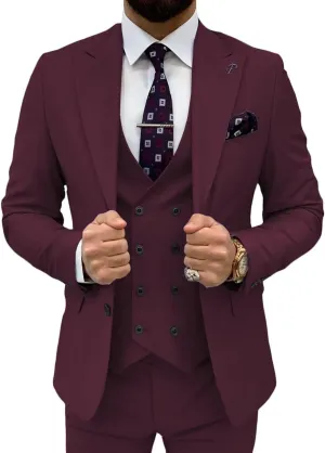 Mens Suit 3 Piece Slim Fit Suits for Men Double Breasted Suit Wedding Prom Suits Formal Business Dinner Tuxedo