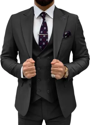 Mens Suit 3 Piece Slim Fit Suits for Men Double Breasted Suit Wedding Prom Suits Formal Business Dinner Tuxedo