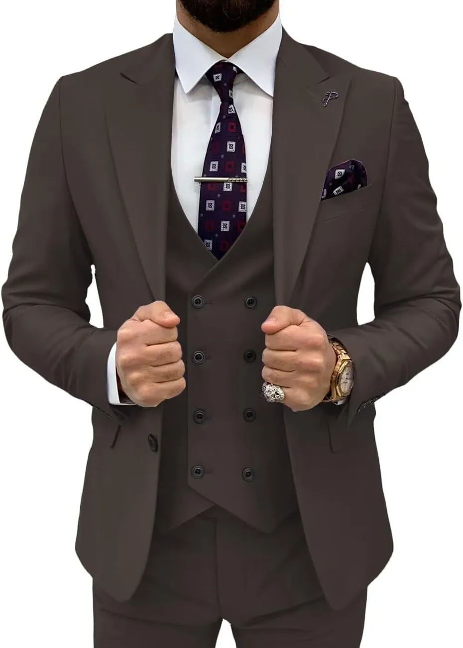 Mens Suit 3 Piece Slim Fit Suits for Men Double Breasted Suit Wedding Prom Suits Formal Business Dinner Tuxedo