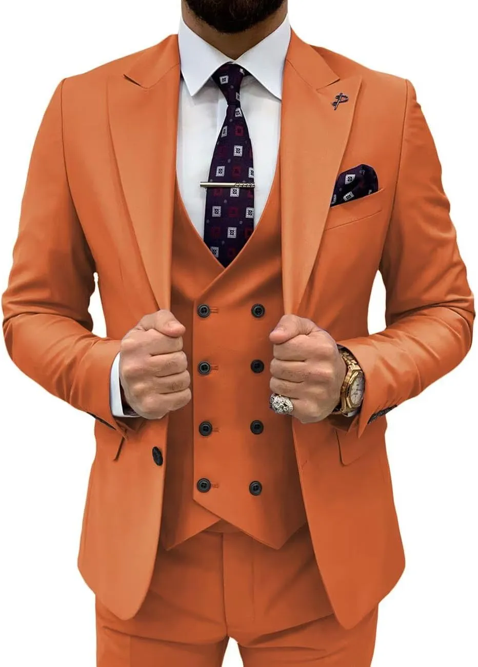 Mens Suit 3 Piece Slim Fit Suits for Men Double Breasted Suit Wedding Prom Suits Formal Business Dinner Tuxedo