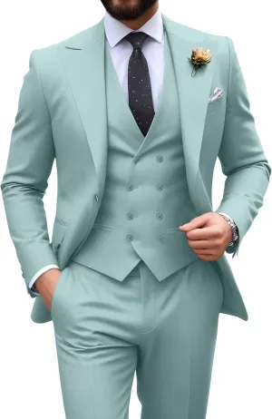Mens Suit Slim Fit 3 Piece Double Breasted Suit Men Formal Tuxedo Set Casual Wedding Prom Groom Suits