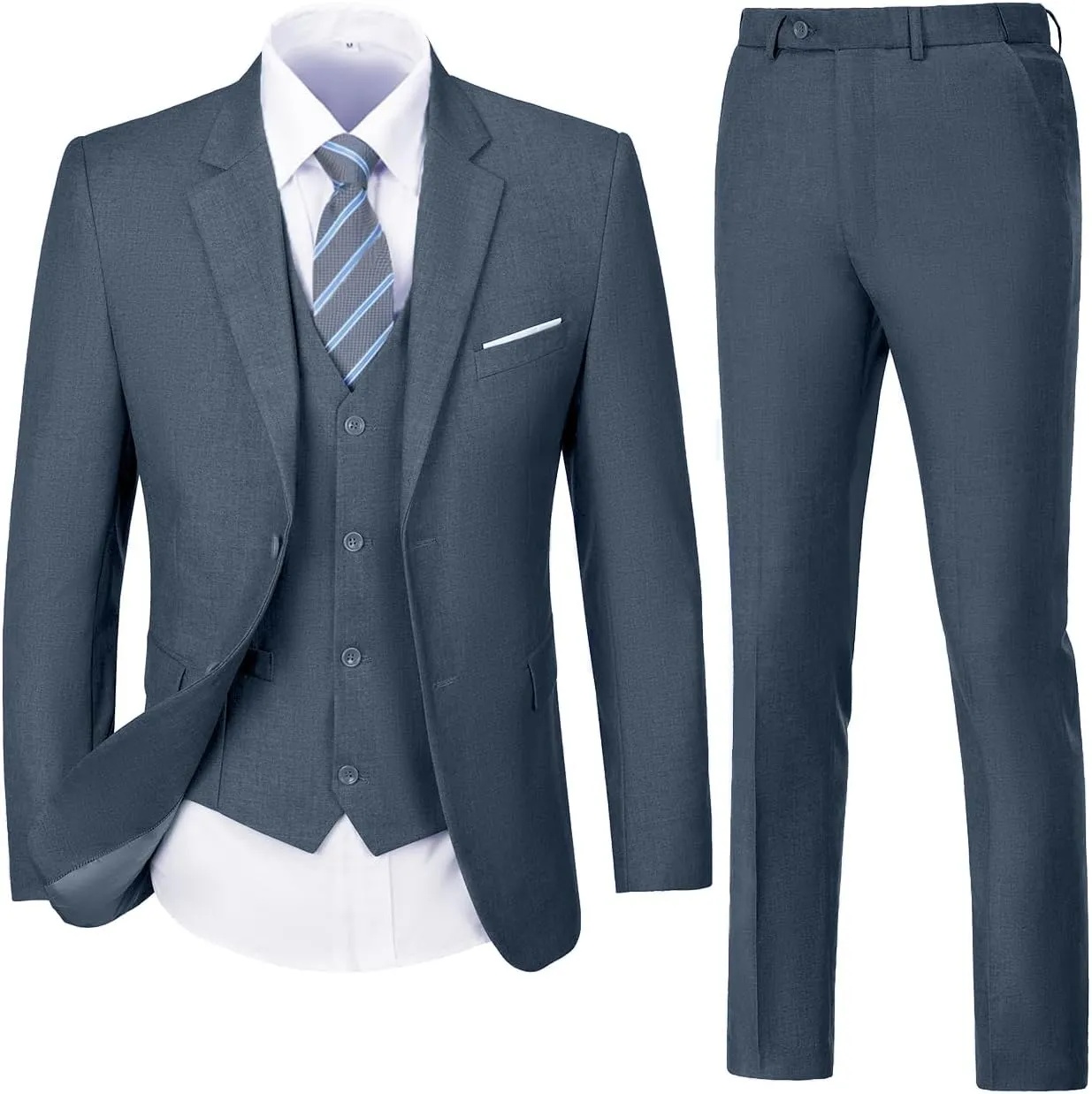 Mens Suit Solid Two Button Slim Fit Suit Set for Wedding Formal Business Suit Men 3 Piece Suit Blazer Vest Pants Set