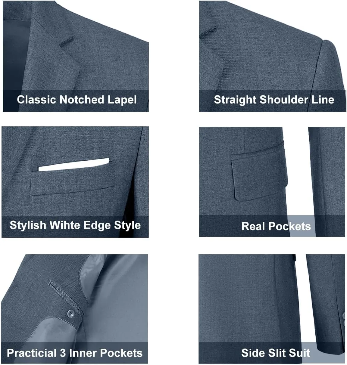 Mens Suit Solid Two Button Slim Fit Suit Set for Wedding Formal Business Suit Men 3 Piece Suit Blazer Vest Pants Set