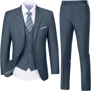 Mens Suit Solid Two Button Slim Fit Suit Set for Wedding Formal Business Suit Men 3 Piece Suit Blazer Vest Pants Set