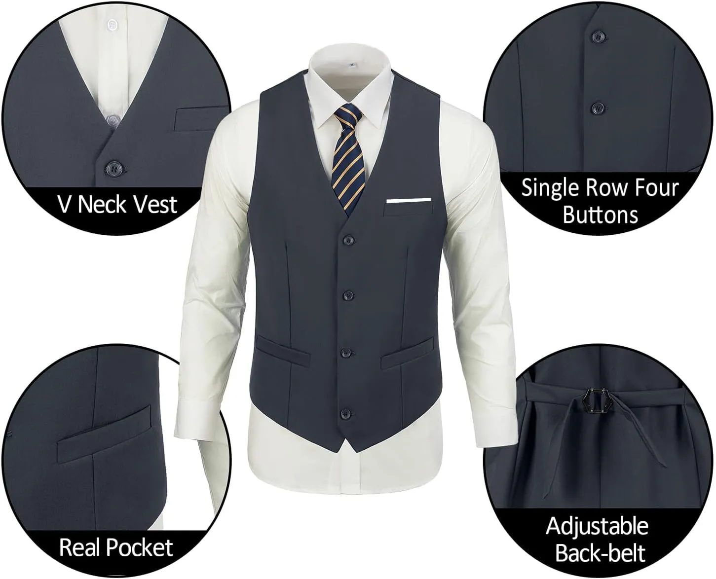 Mens Suits 3 Pieces 2 Button Slim Fit Suit Tuxedo Prom Formal Jacket Blazer Vest Pants with Tie