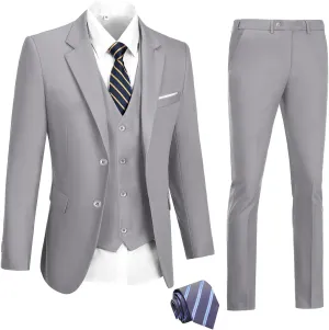 Mens Suits 3 Pieces 2 Button Slim Fit Suit Tuxedo Prom Formal Jacket Blazer Vest Pants with Tie