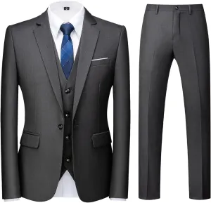 Mens Suits Regular Fit 3 Piece Tuxedo Blazer Jacket Vest Pants Formal Suit Set for Men Wedding Prom Casual