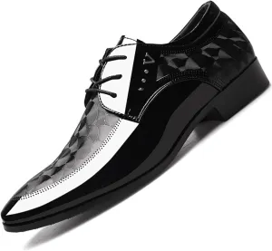 Men's Vintage Elegant Patent Leather Dress Shoes Lace-up Formal Business Oxfords Wedding Prom