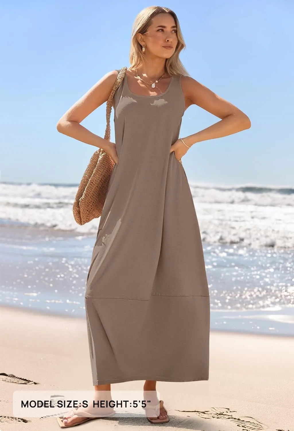 MEROKEETY Women's Casual Maxi Sundress 2025 Summer Beach Dress Scoop Neck Sleeveless Loose Tank Dress
