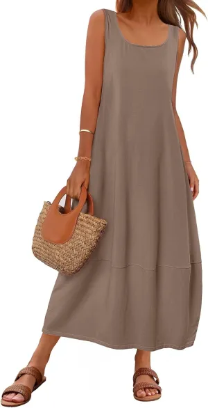 MEROKEETY Women's Casual Maxi Sundress 2025 Summer Beach Dress Scoop Neck Sleeveless Loose Tank Dress