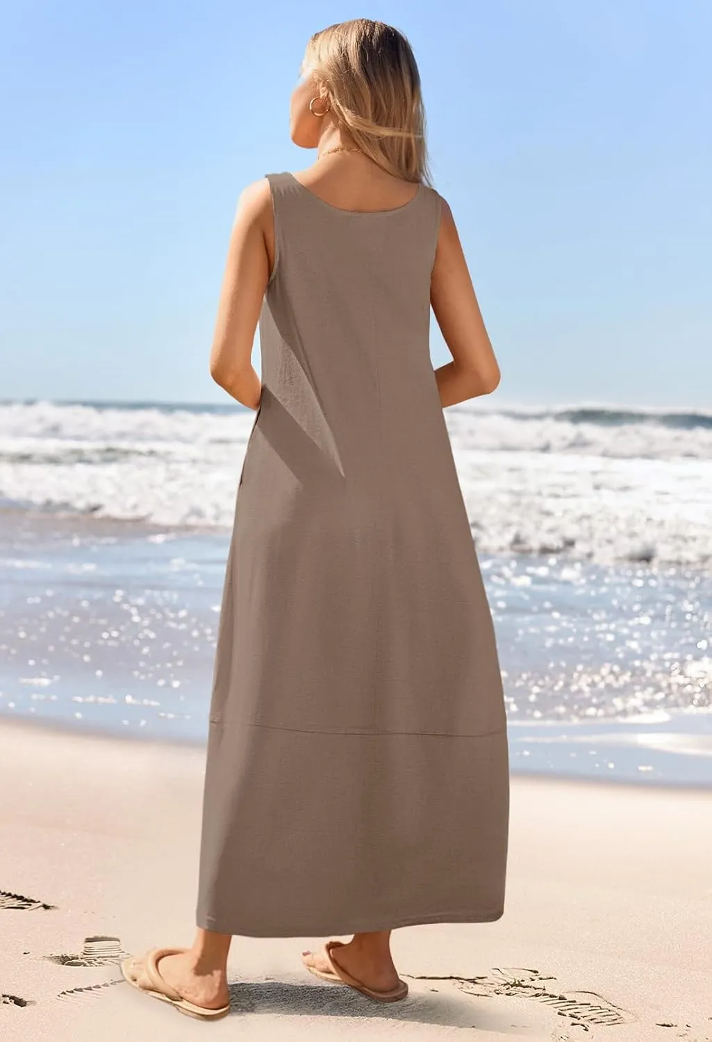 MEROKEETY Women's Casual Maxi Sundress 2025 Summer Beach Dress Scoop Neck Sleeveless Loose Tank Dress