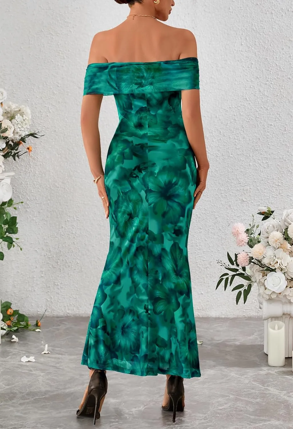 MEROKEETY Women's Summer Off Shoulder Floral Maxi Dress 2025 Formal Wedding Guest Cocktail Bodycon Dresses