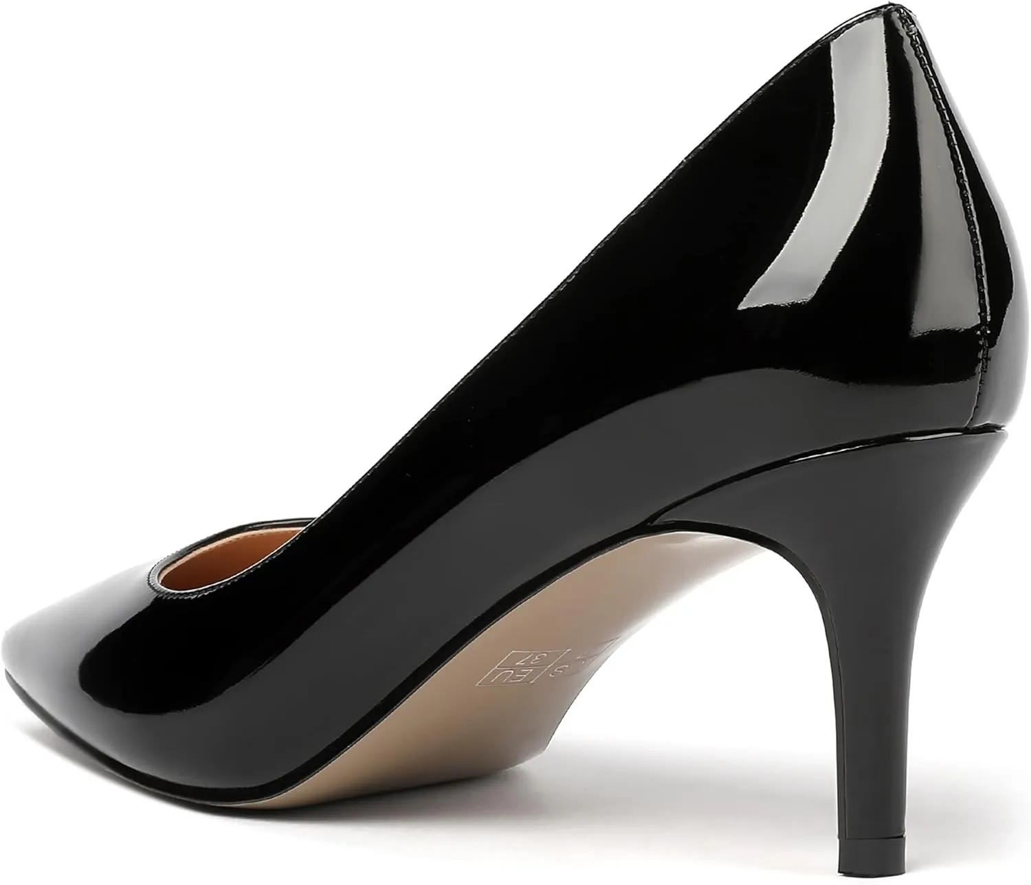 MERRORI Women's Patent Square Toe Slip On Solid Stiletto Mid Heel Pumps Shoes 2.5 Inch