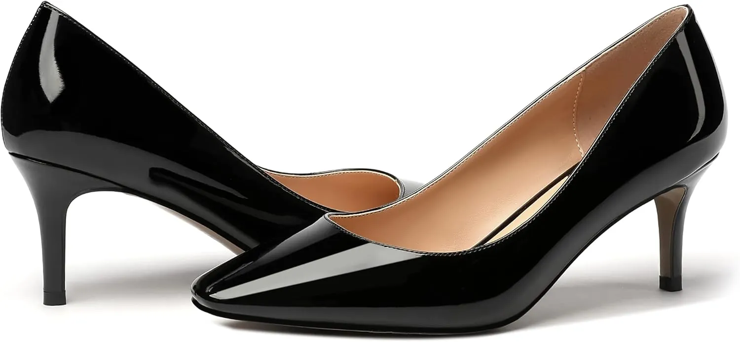 MERRORI Women's Patent Square Toe Slip On Solid Stiletto Mid Heel Pumps Shoes 2.5 Inch