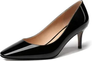 MERRORI Women's Patent Square Toe Slip On Solid Stiletto Mid Heel Pumps Shoes 2.5 Inch