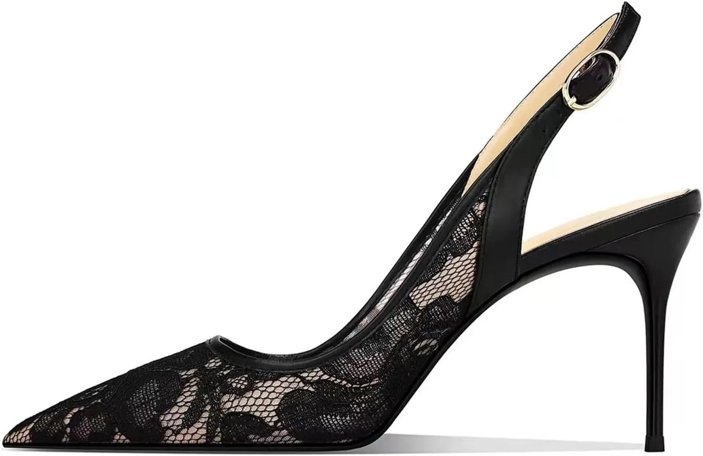 Mesh Floral Embroidered Slingback Heels Closed Toe Pointed Toe Stiletto Heels For Women