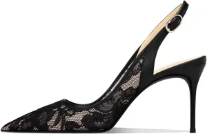 Mesh Floral Embroidered Slingback Heels Closed Toe Pointed Toe Stiletto Heels For Women