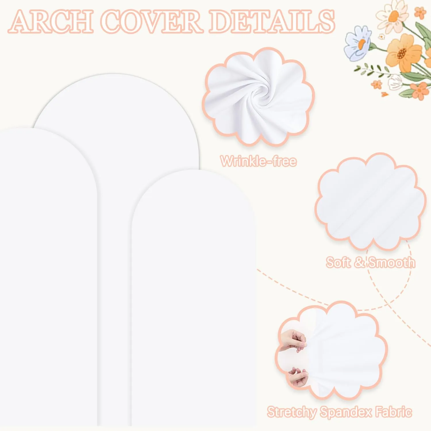 Metal Arch Backdrop Stand Set of 3 With Cover 6FT, 5FT, 4FT Gold Metal Balloon Arch Stand White Spandex Arch Backdrop Cover Wedding Arched Frame for Graduation Birthday Reception Garden Decor