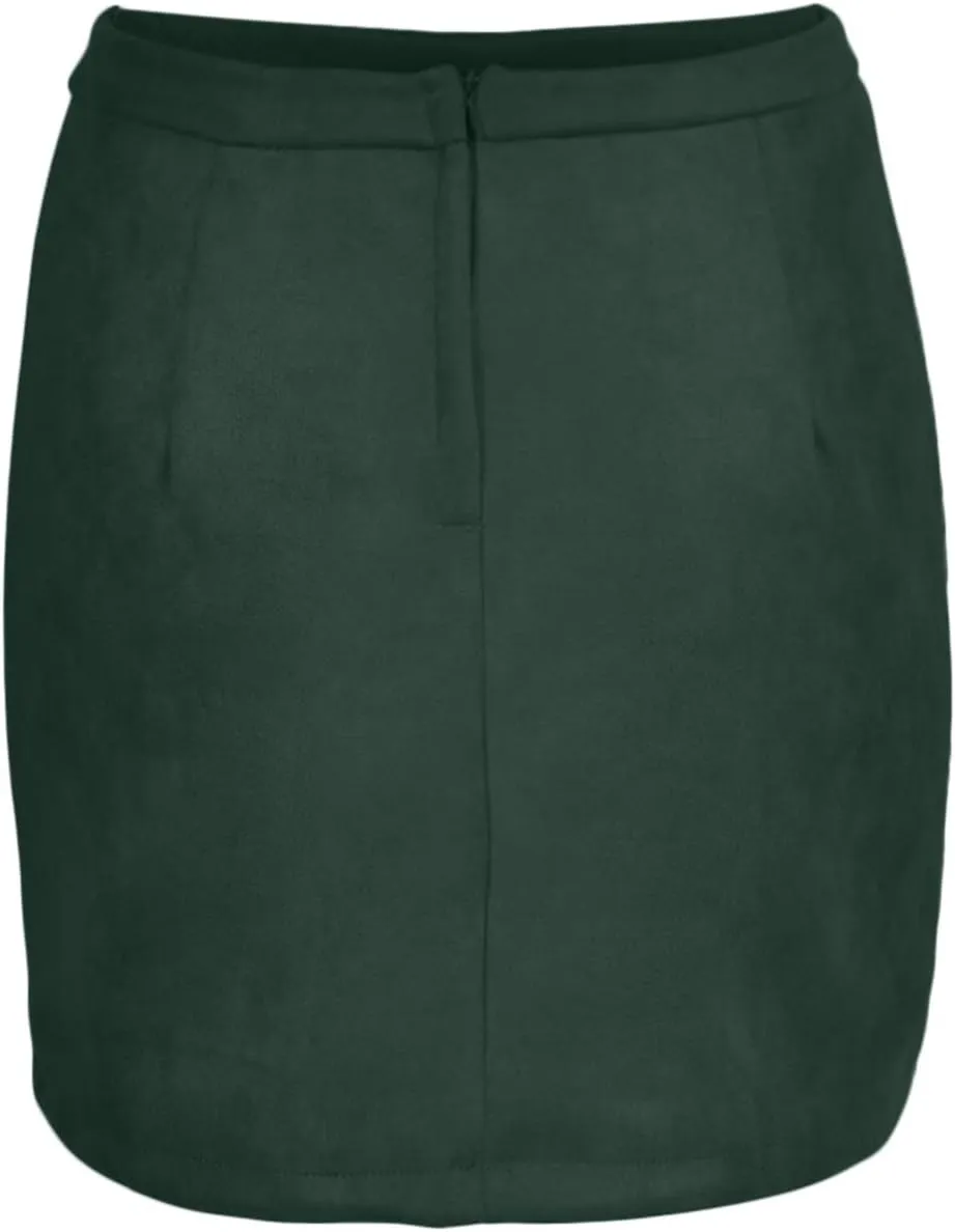 Meyeeka Women's Button Front Faux Suede High Waist A-line Mini Skirt with Pocket