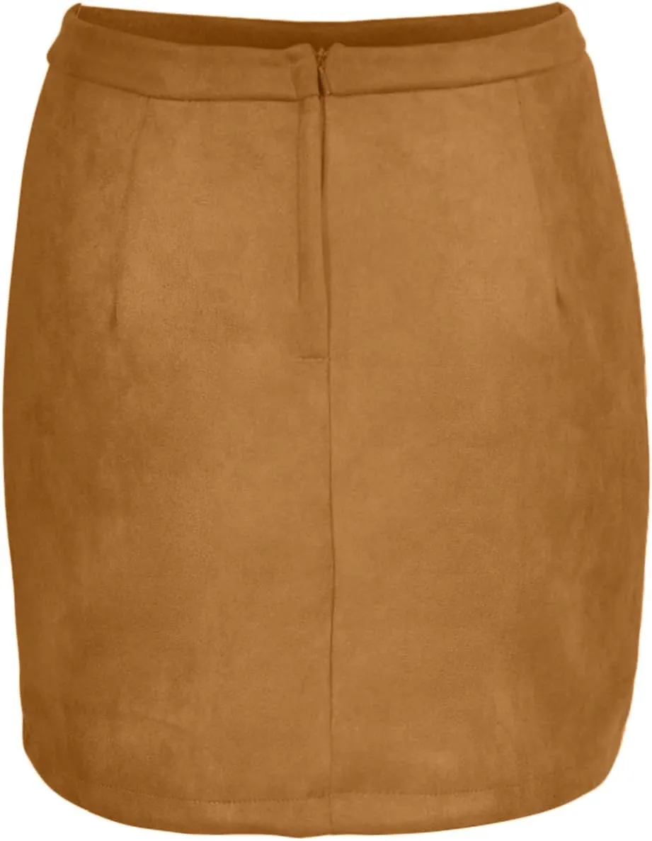 Meyeeka Women's Button Front Faux Suede High Waist A-line Mini Skirt with Pocket
